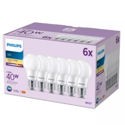 Philips E27 LED-pære, mat, 470lm, 2700K, 4,9W - 6 pak