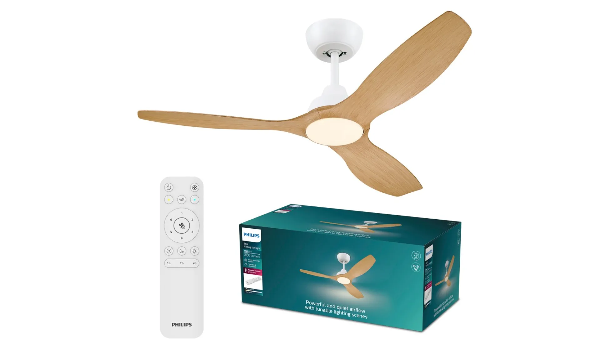 Philips Olas Loftventilator med LED-lys, Ø132 cm, dæmpbar med justerbar farvetemperatur, fjernbetjening