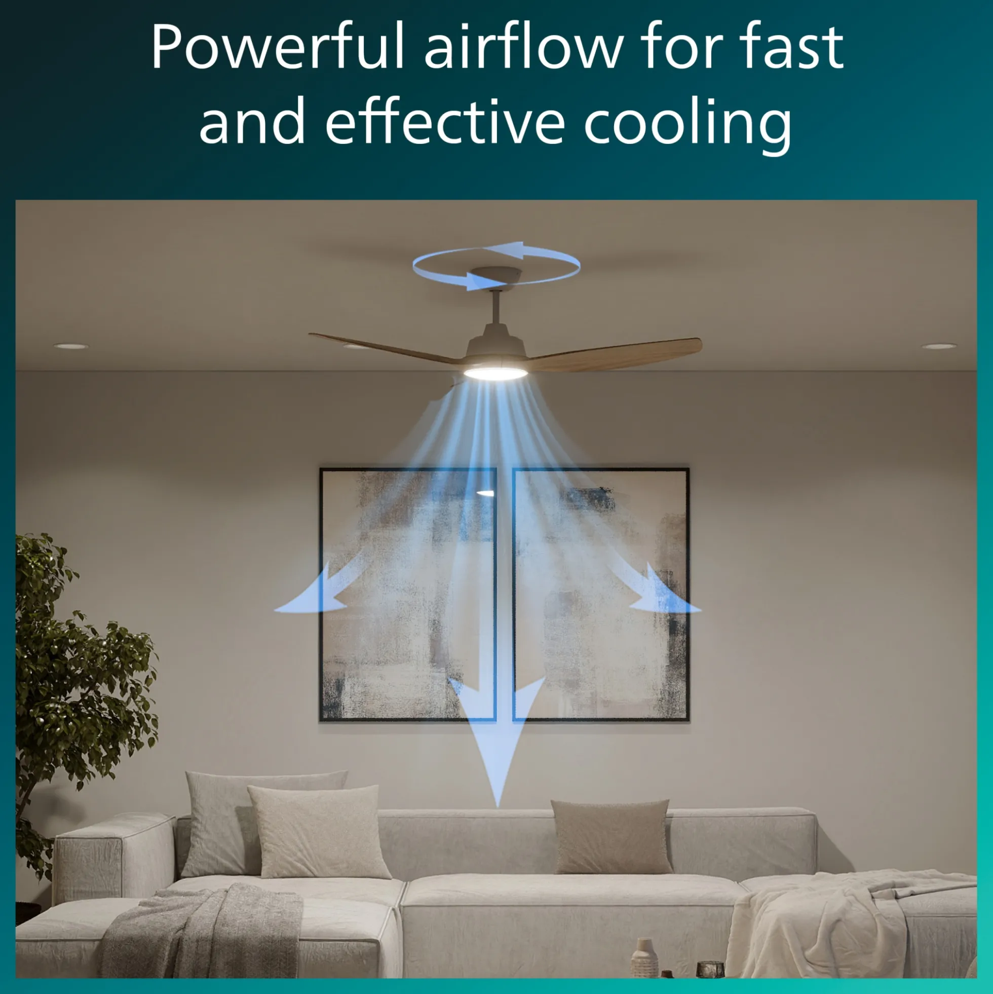 Philips Olas Loftventilator med LED-lys, Ø132 cm, dæmpbar med justerbar farvetemperatur, fjernbetjening