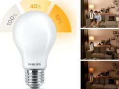 Philips SceneSwitch E27-pære, 806lm, mat, 2200-2700K, 80Ra, 7,5W