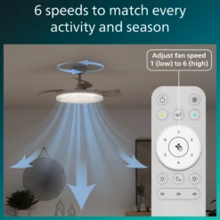 Philips Tynl Loftventilator med LED-lys, Ø106 cm, sammenfoldelige vinger, dæmpbar med justerbar farvetemperatur, fjernbetjening, hvid