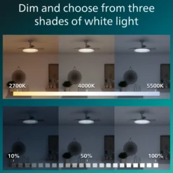 Philips Tynl Loftventilator med LED-lys, Ø106 cm, sammenfoldelige vinger, dæmpbar med justerbar farvetemperatur, fjernbetjening, hvid