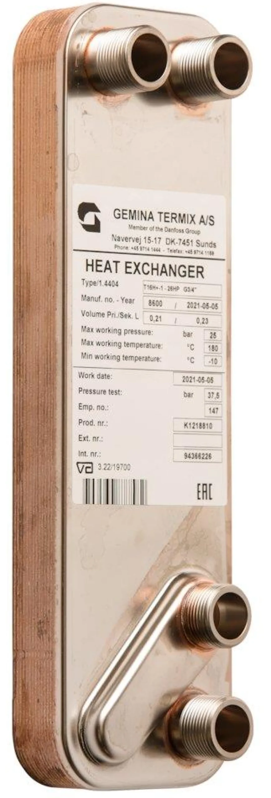 Pladeveksler T16H+-1, 26 plader, G3/4", til VMTD, VX, VVX - Termix