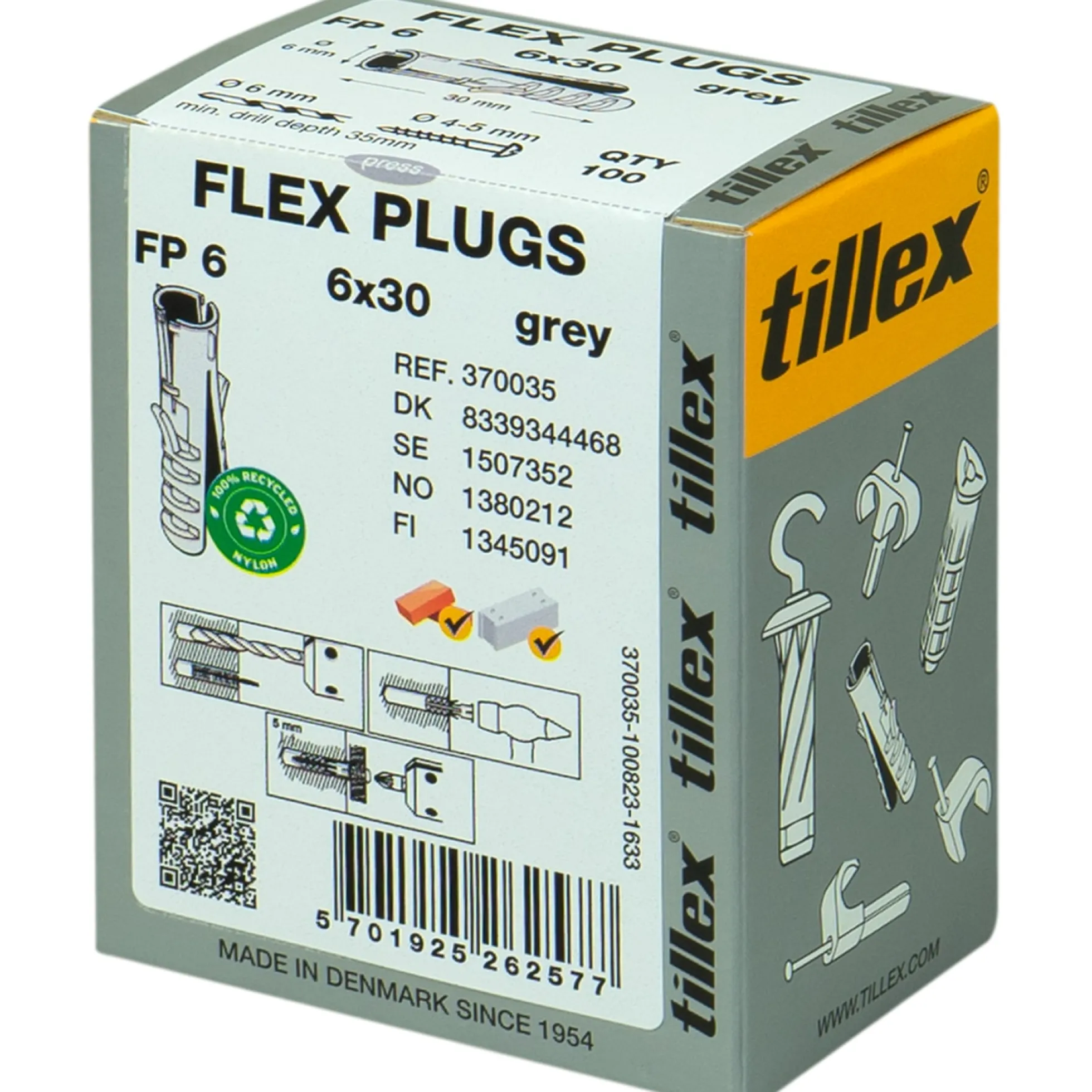 Plugs Flex FP6, 6x30 mm, grå (100) - Tillex