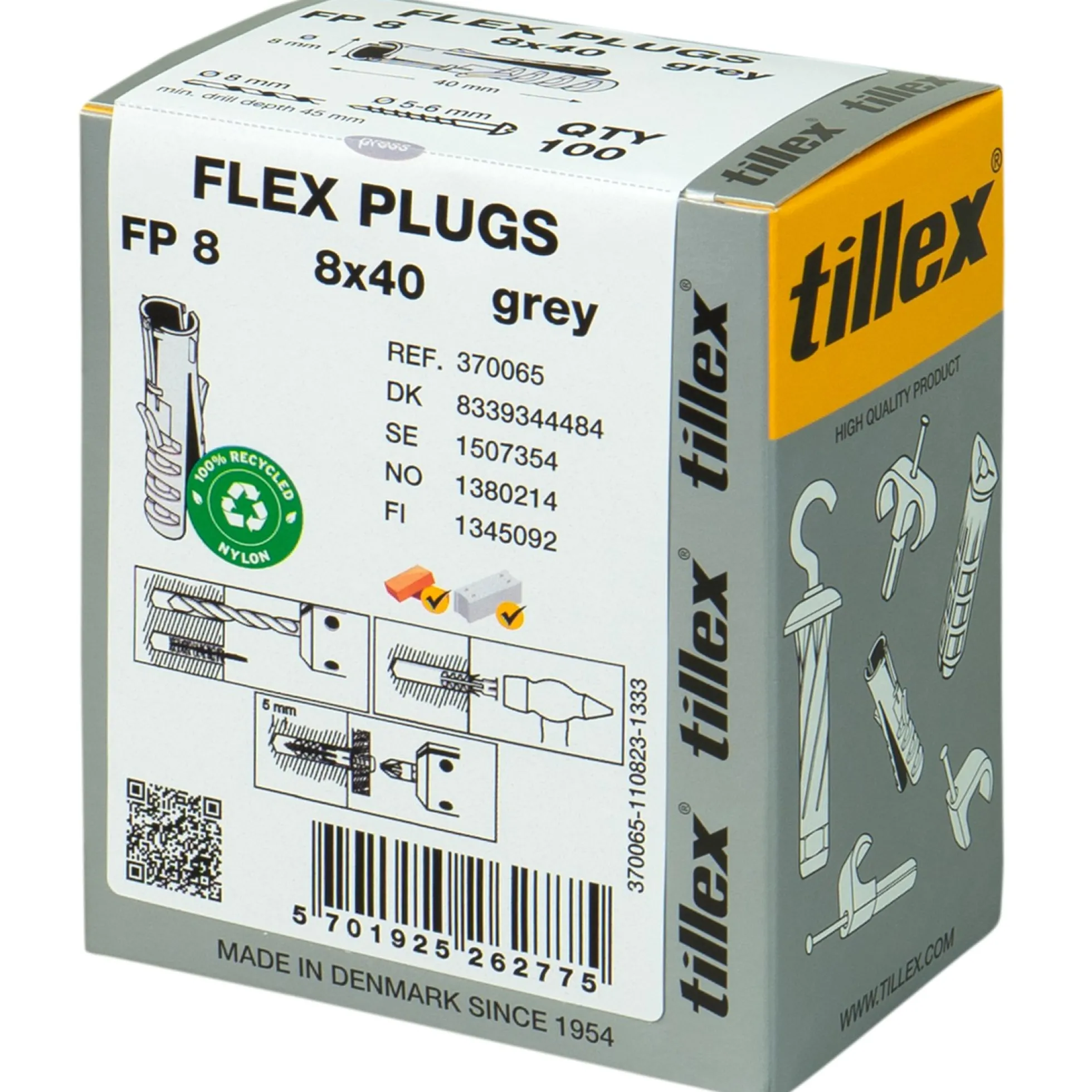 Plugs Flex FP8, 8x40 mm, grå (100) - Tillex