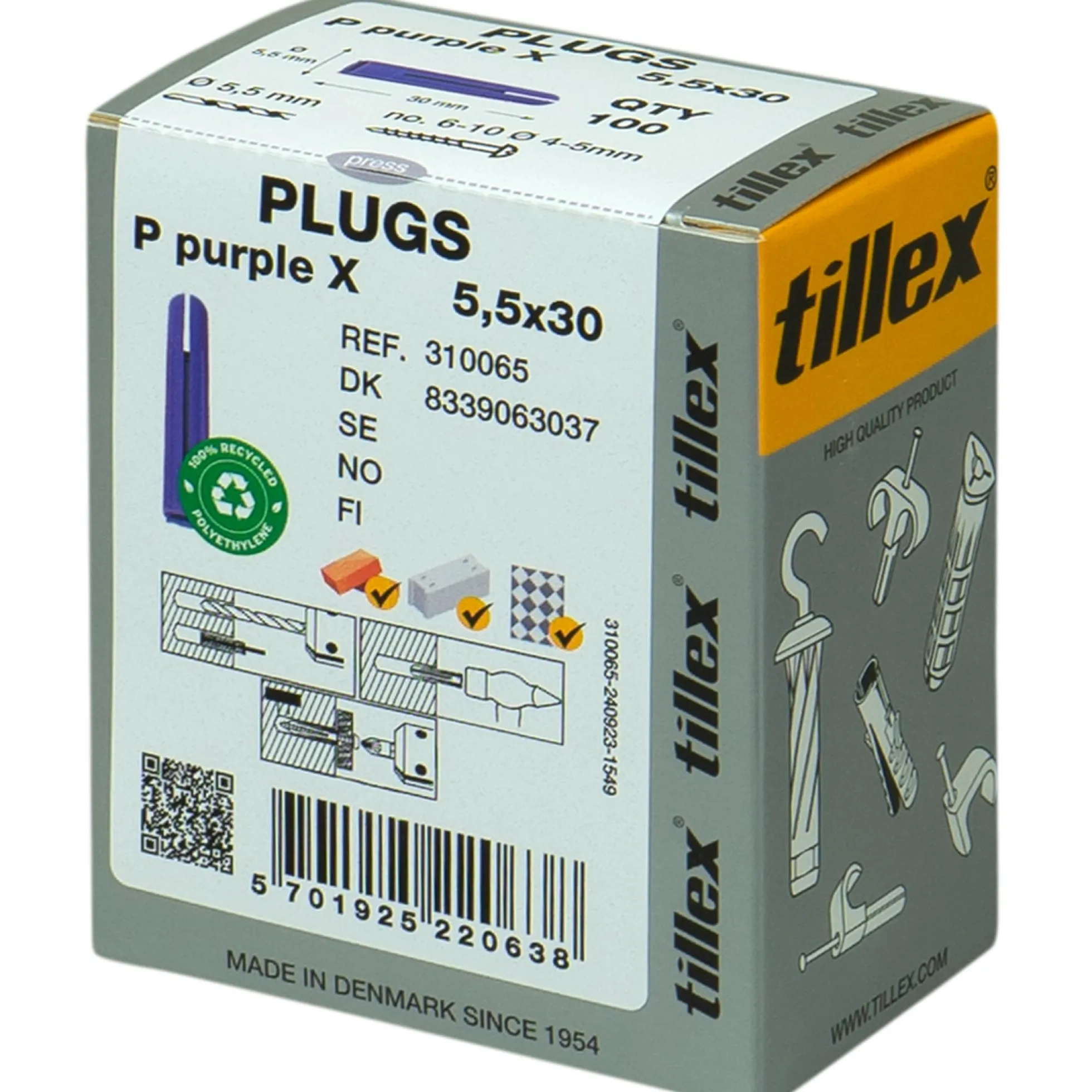 Plugs PX, 5,5 x 30 mm, 100 stk., lilla - Tillex