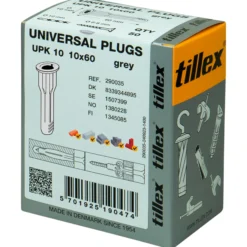 Plugs Uni UPK10, 10x60 mm med krave, grå (50) - Tillex - 50 stk