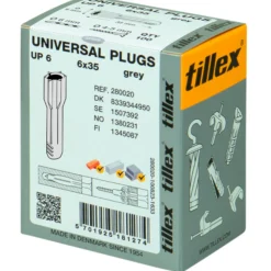 Plugs Uni UP6, 6x35 mm, uden krave, grå (100) - Tillex - 100 stk