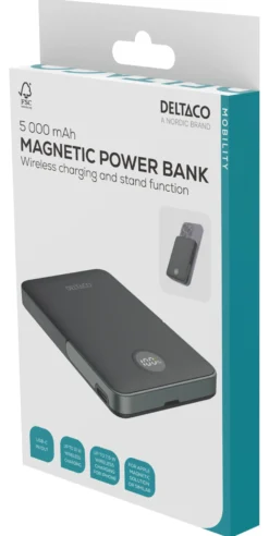 Power bank 5000 mAh, stand, wireless, PD 20 W, magnet, black