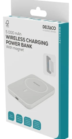 Power bank 5000 mAh, trådløs opladning, PD 20 W, magnet, hvid