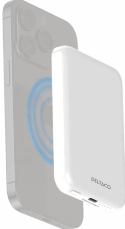 Power bank 5000 mAh, trådløs opladning, PD 20 W, magnet, hvid