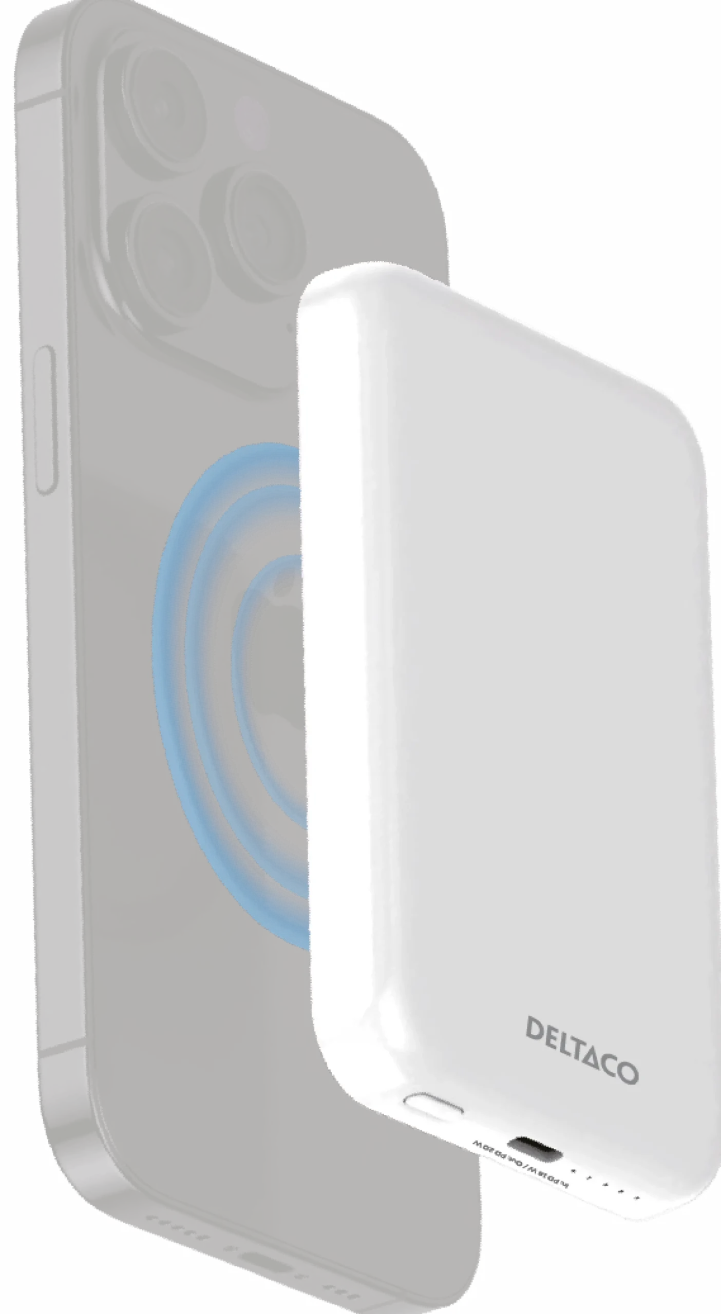 Power bank 5000 mAh, trådløs opladning, PD 20 W, magnet, hvid
