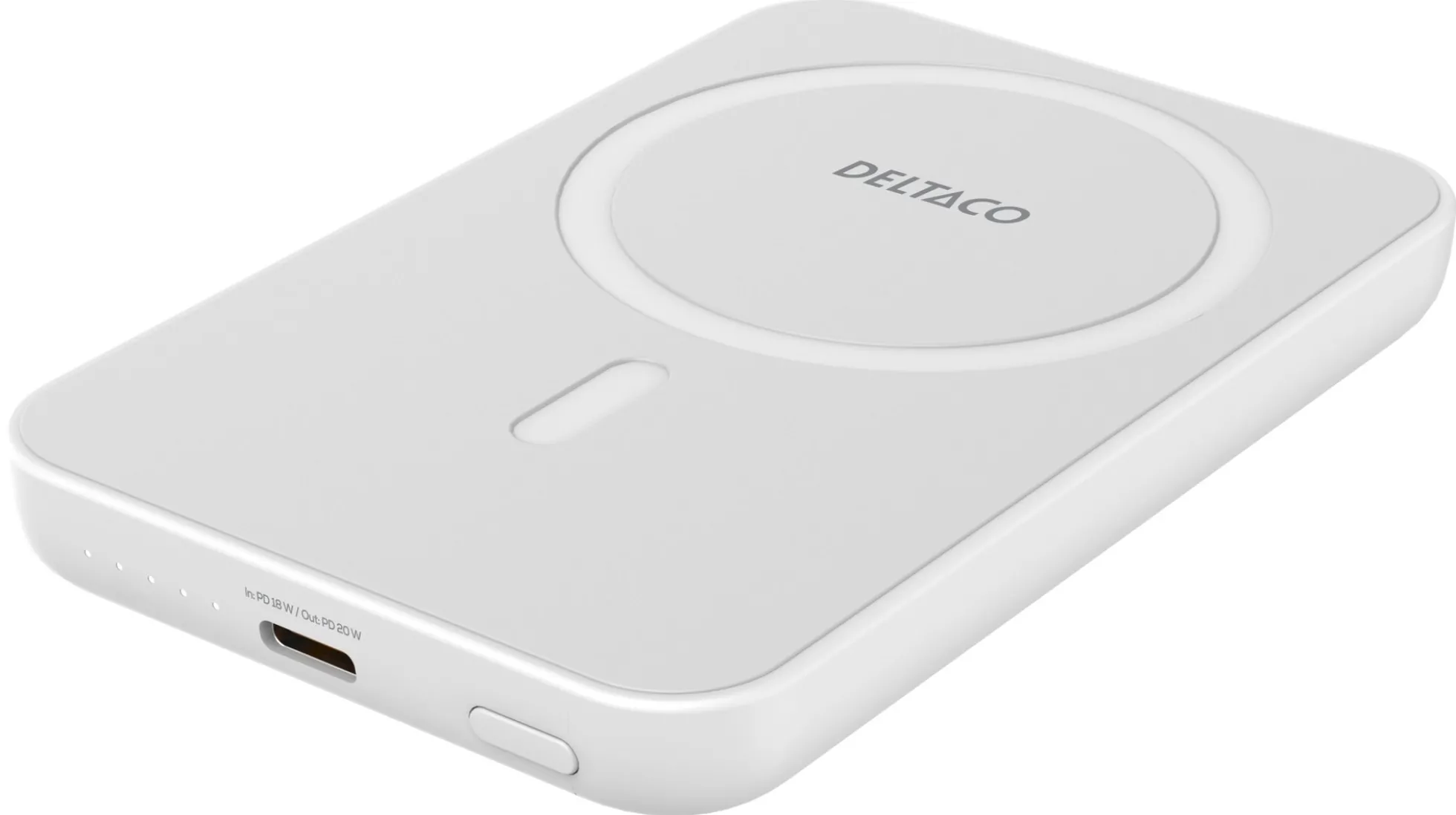 Power bank 5000 mAh, trådløs opladning, PD 20 W, magnet, hvid