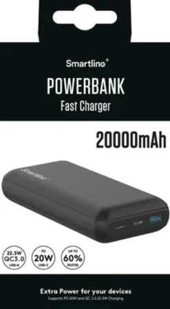 Powerbank, 20000 mAh, USB-A/USB-C - Smartline