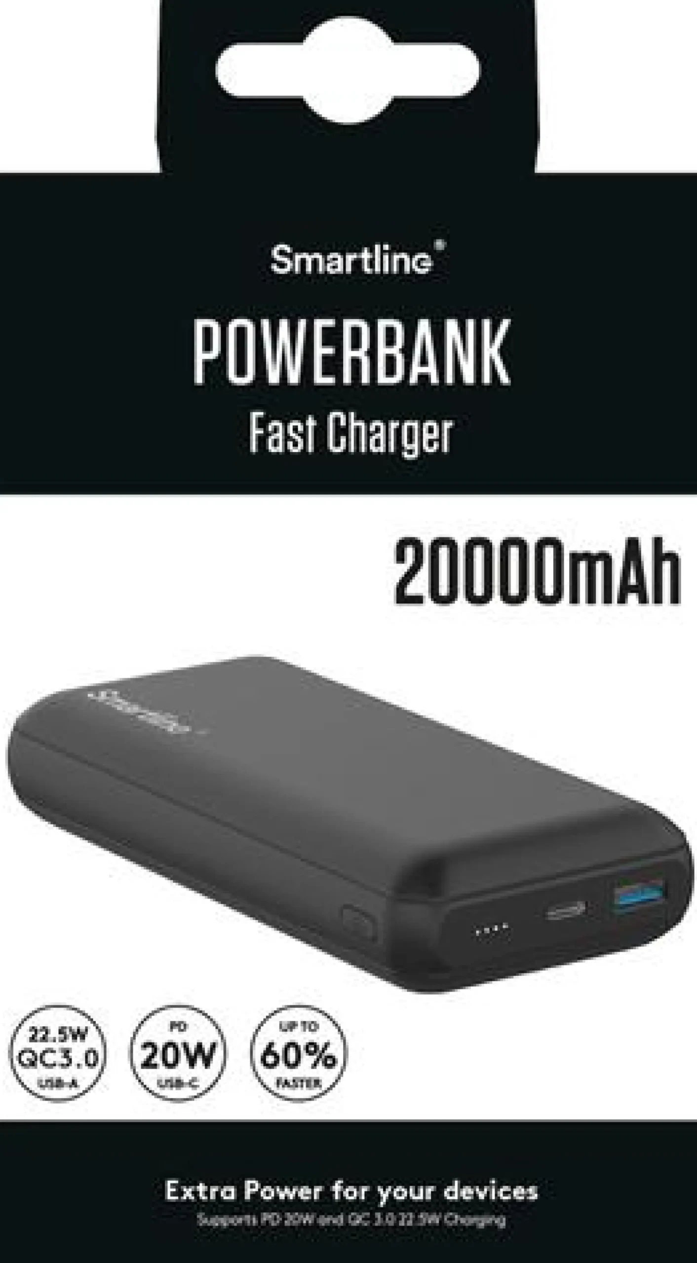 Powerbank, 20000 mAh, USB-A/USB-C - Smartline