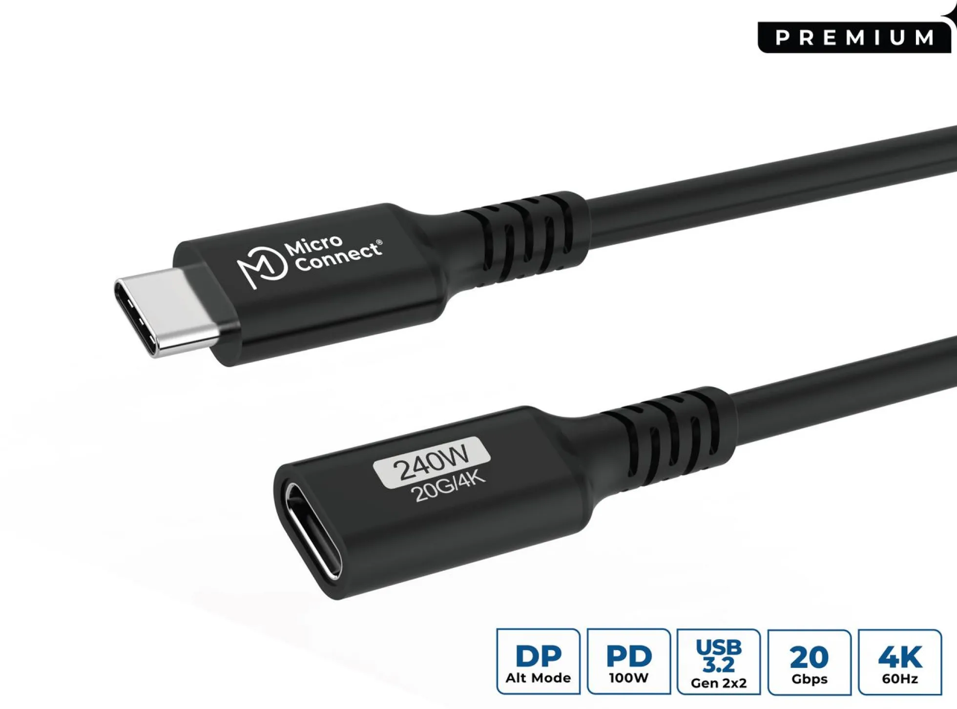 Premium USB-C kabel extender, 20Gbps, 240W, USB 3.2 Gen 2x2