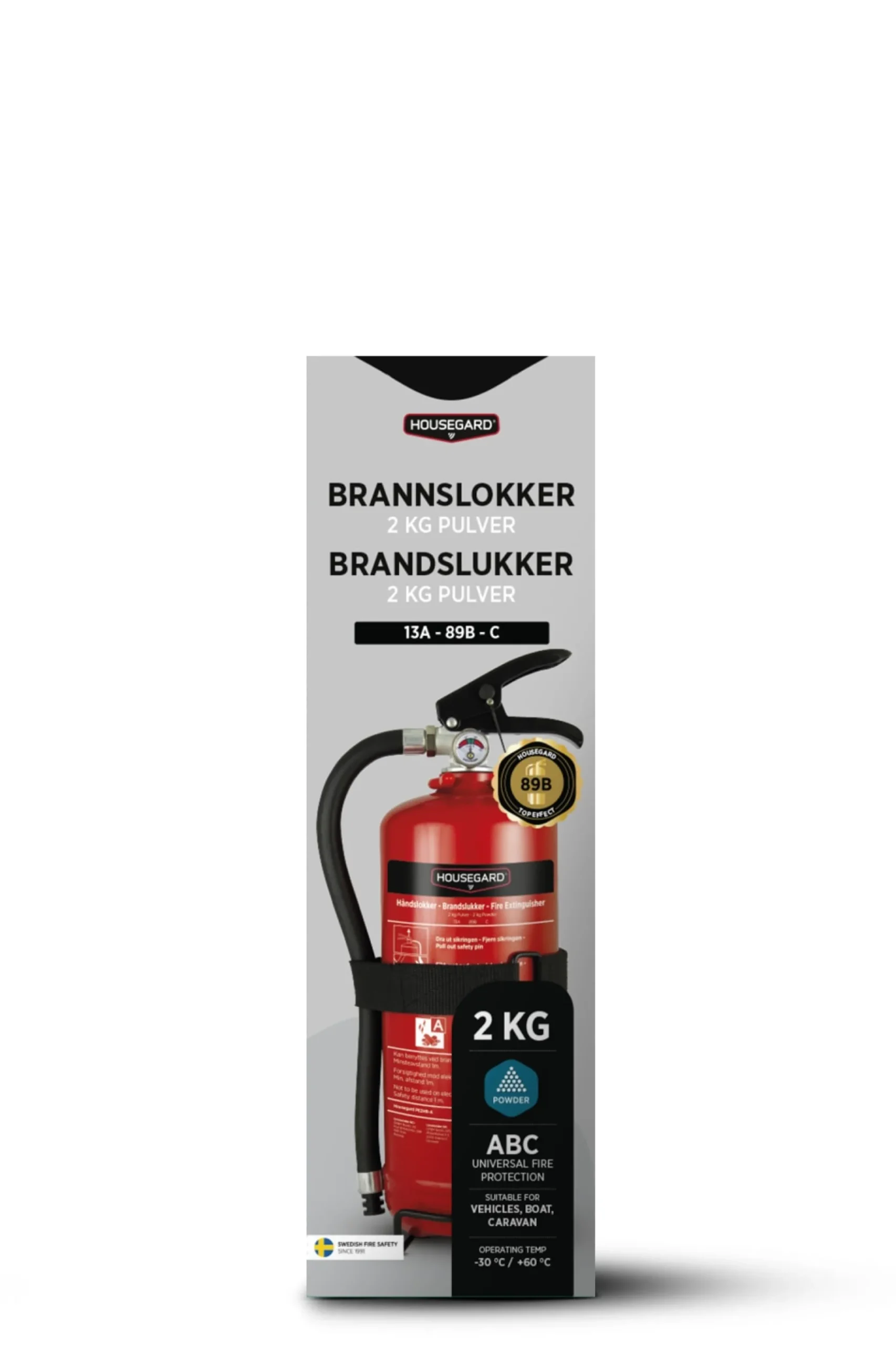 Pulverslukker 2 kg, PE2HR-A, 13A 89B C, rød