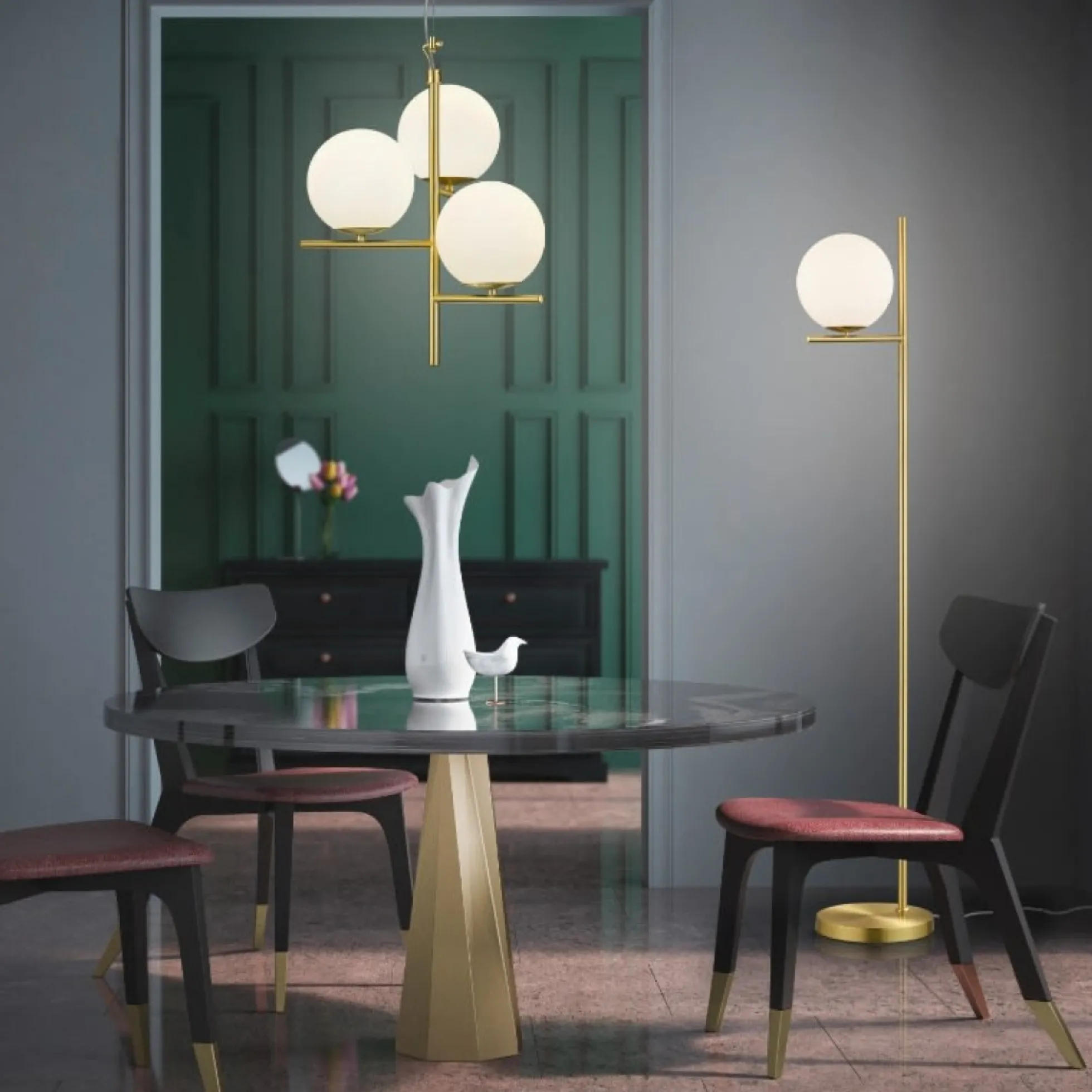 Pure gulvlampe E14, messing - Trio Lighting