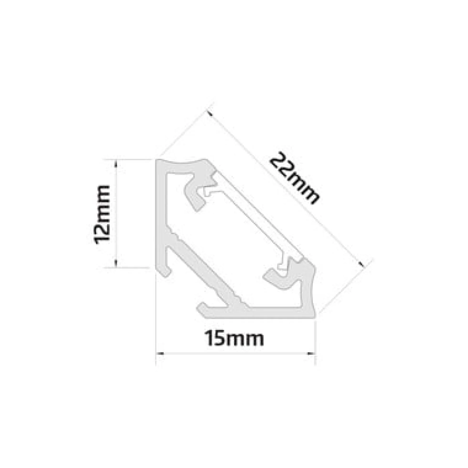 PVC hjørneprofil til LED strip, 15x15 mm
