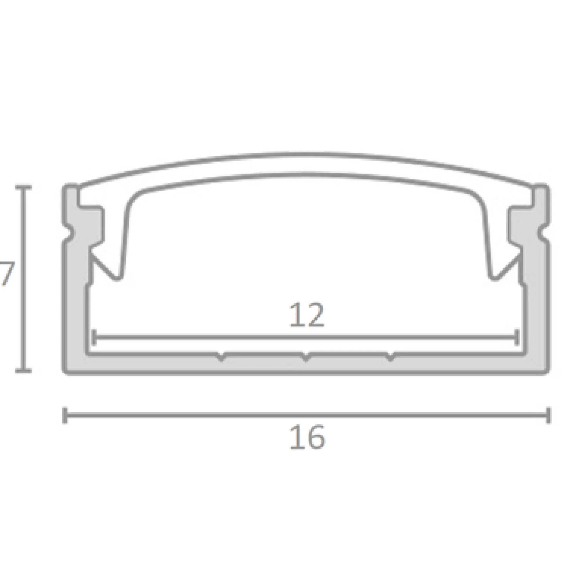 PVC profil til LED strip, inkl. cover, 16x7 mm