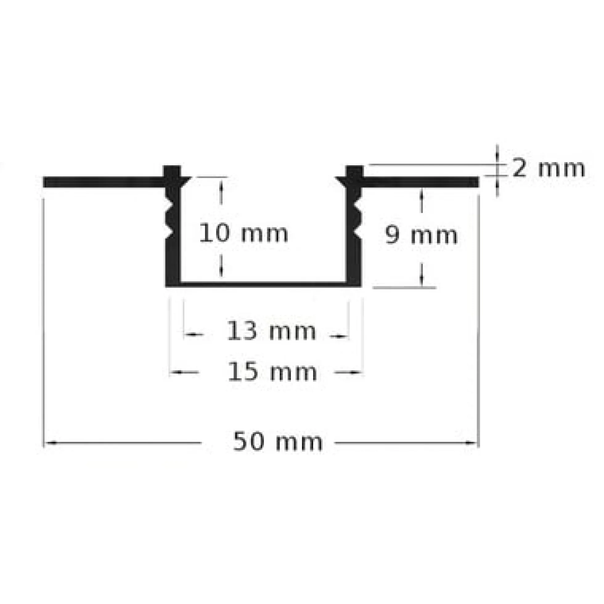 PVC profil 50x12 til indspartling af LED strips, hvid, inkl. mælkehvidt cover