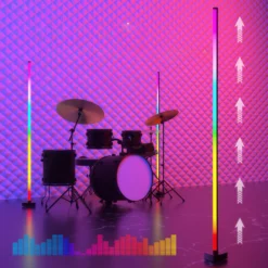 RGBIC+WW hjørnelampe, gulvlampe, 146 cm, Bluetooth app styring og RF fjernbetjening