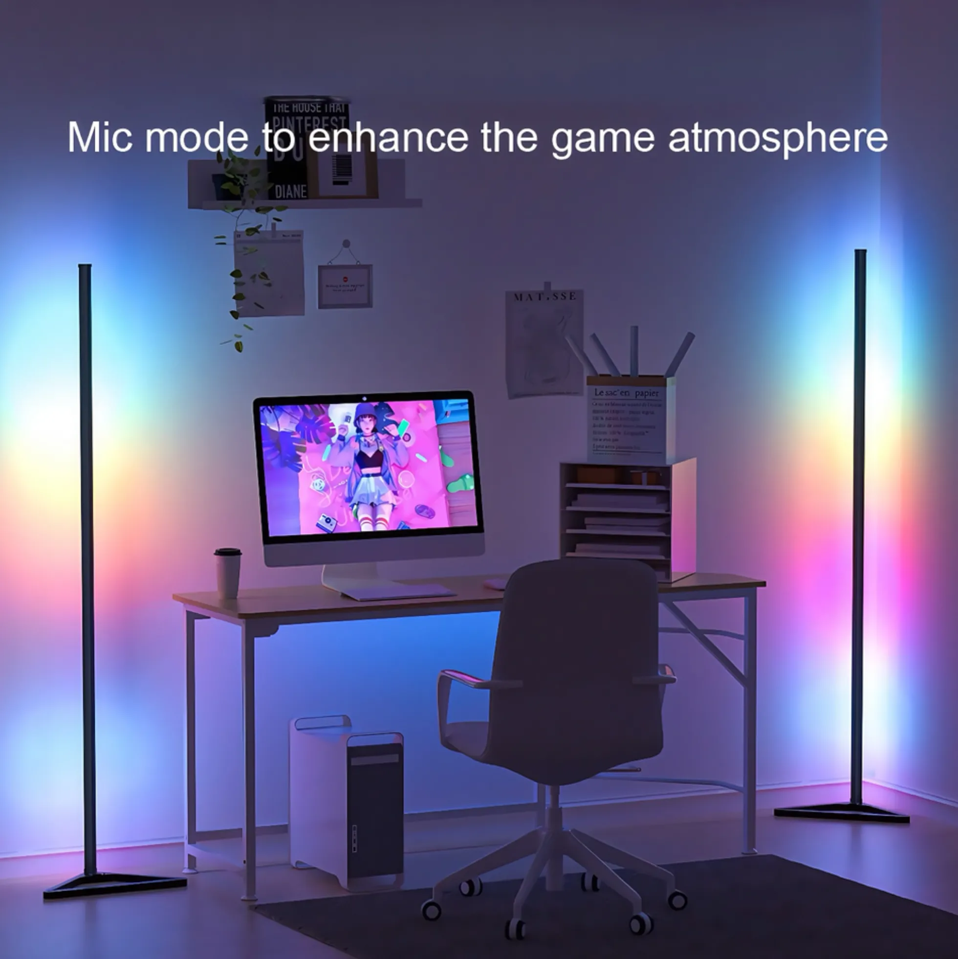 RGBIC+WW hjørnelampe, gulvlampe, 140 cm, Bluetooth