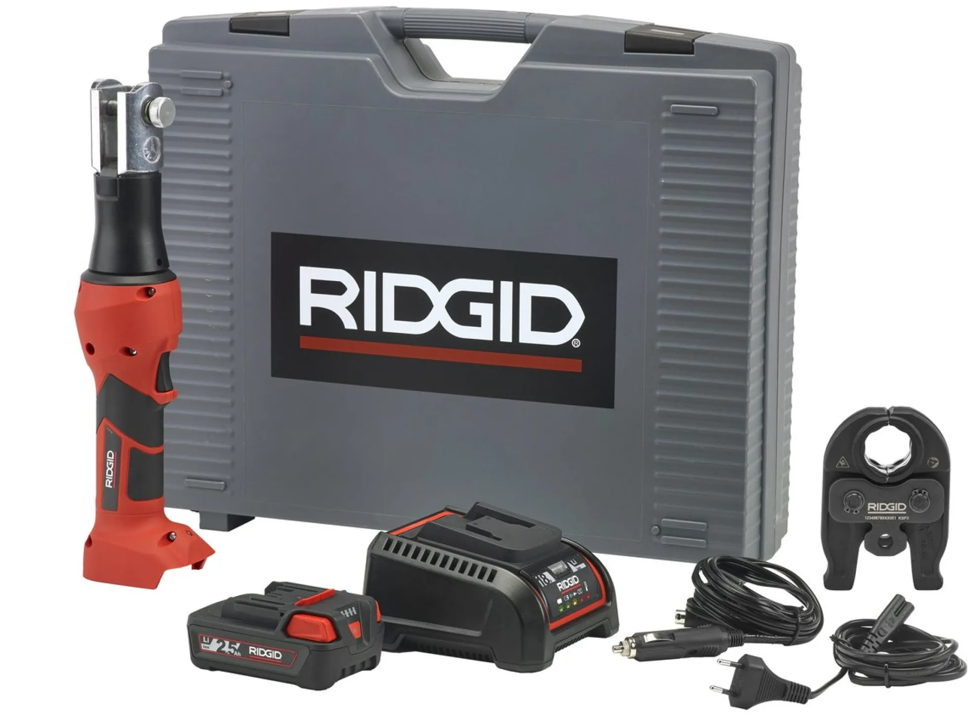 Ridgid pressmaskine RP219, 18V, 2.5Ah Li-Ion, inkl. lader, taske og M15-22-28 kæber