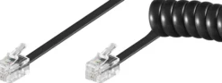 RJ10-RJ10, M/M, sort spiralkabel - MicroConnect