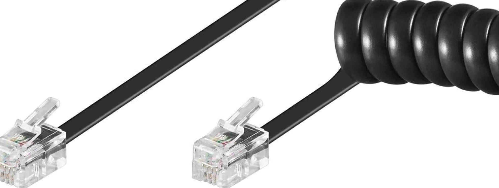 RJ10-RJ10, M/M, sort spiralkabel - MicroConnect