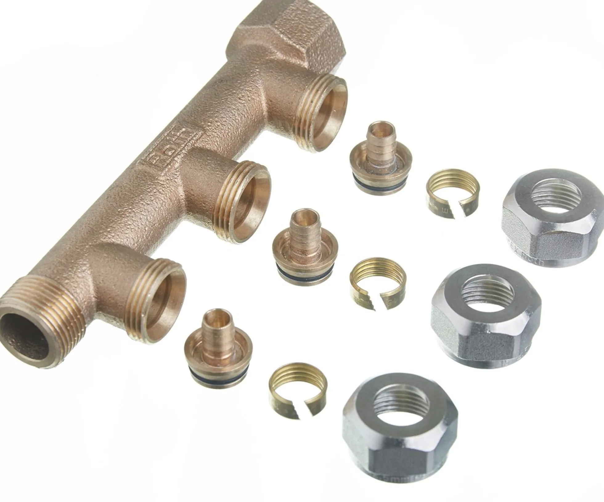Roth fordelerrør 3 afgreninger x 15mm pex, Euro-red Rødgods