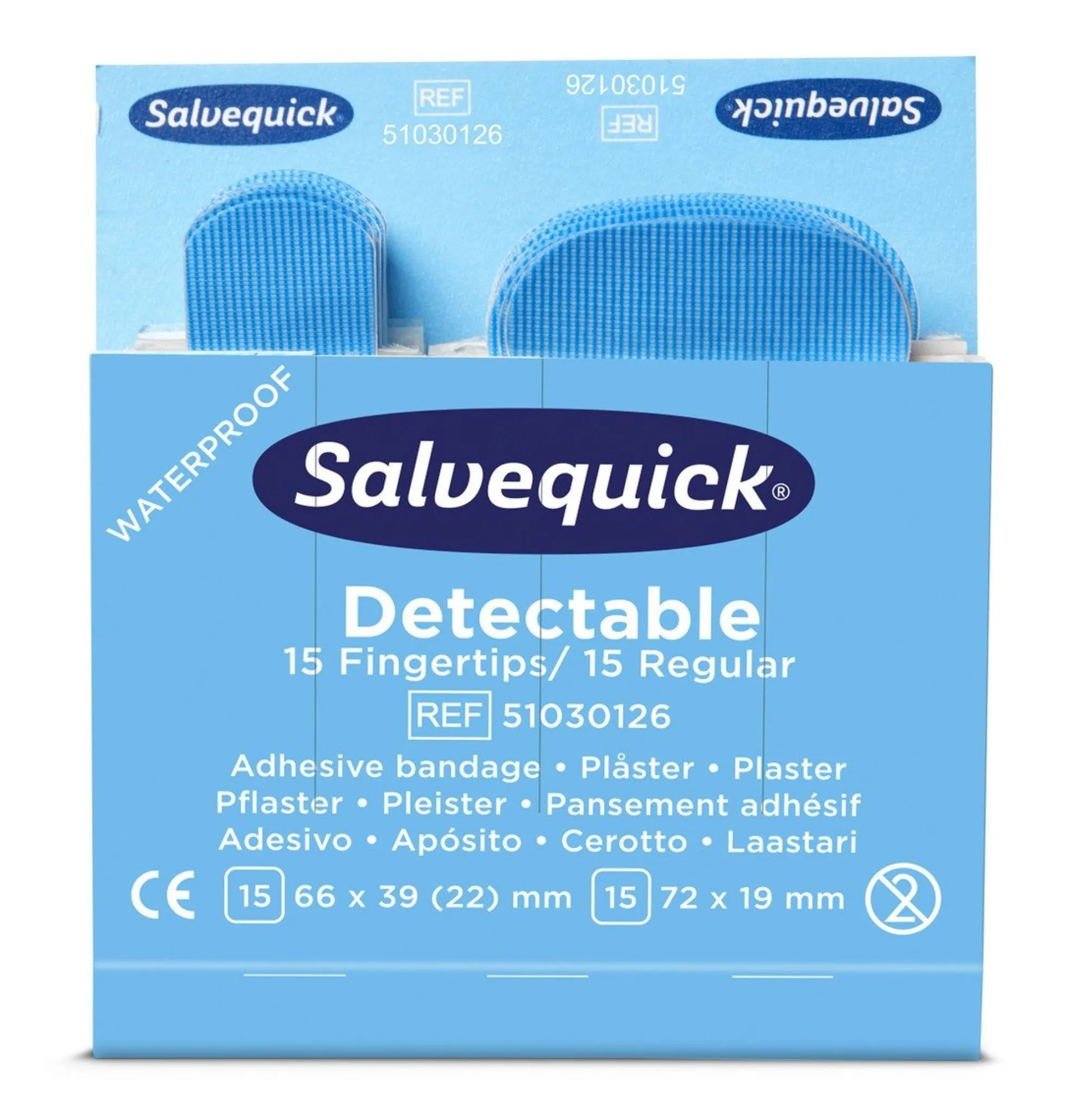 Salvequick fingertip/normal, blå, sporbar - Cederroth