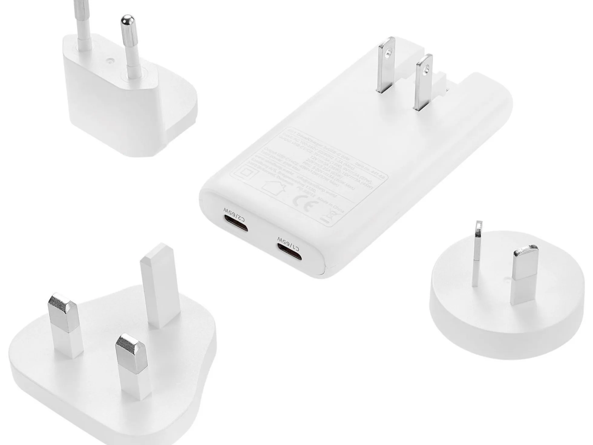 Sandberg 4-i-1 rejseoplader, 65W, 2xUSB-C, hvid