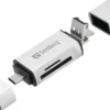 Sandberg kortlæser, USB-C, USB, MicroUSB, MicroSD, SD, 80 mm, 16 mm, sølv
