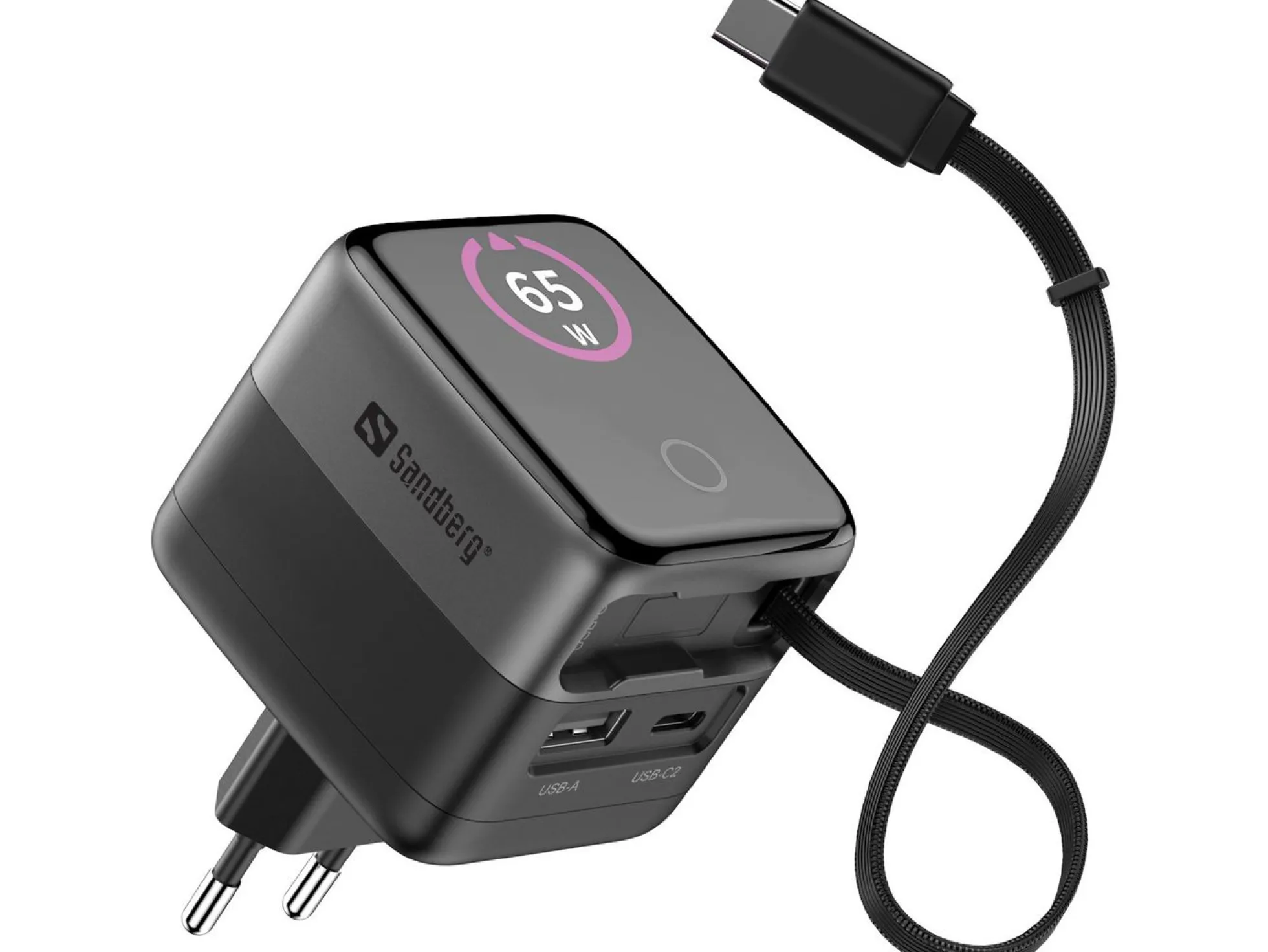 Sandberg oplader, PD65W, display, kabel