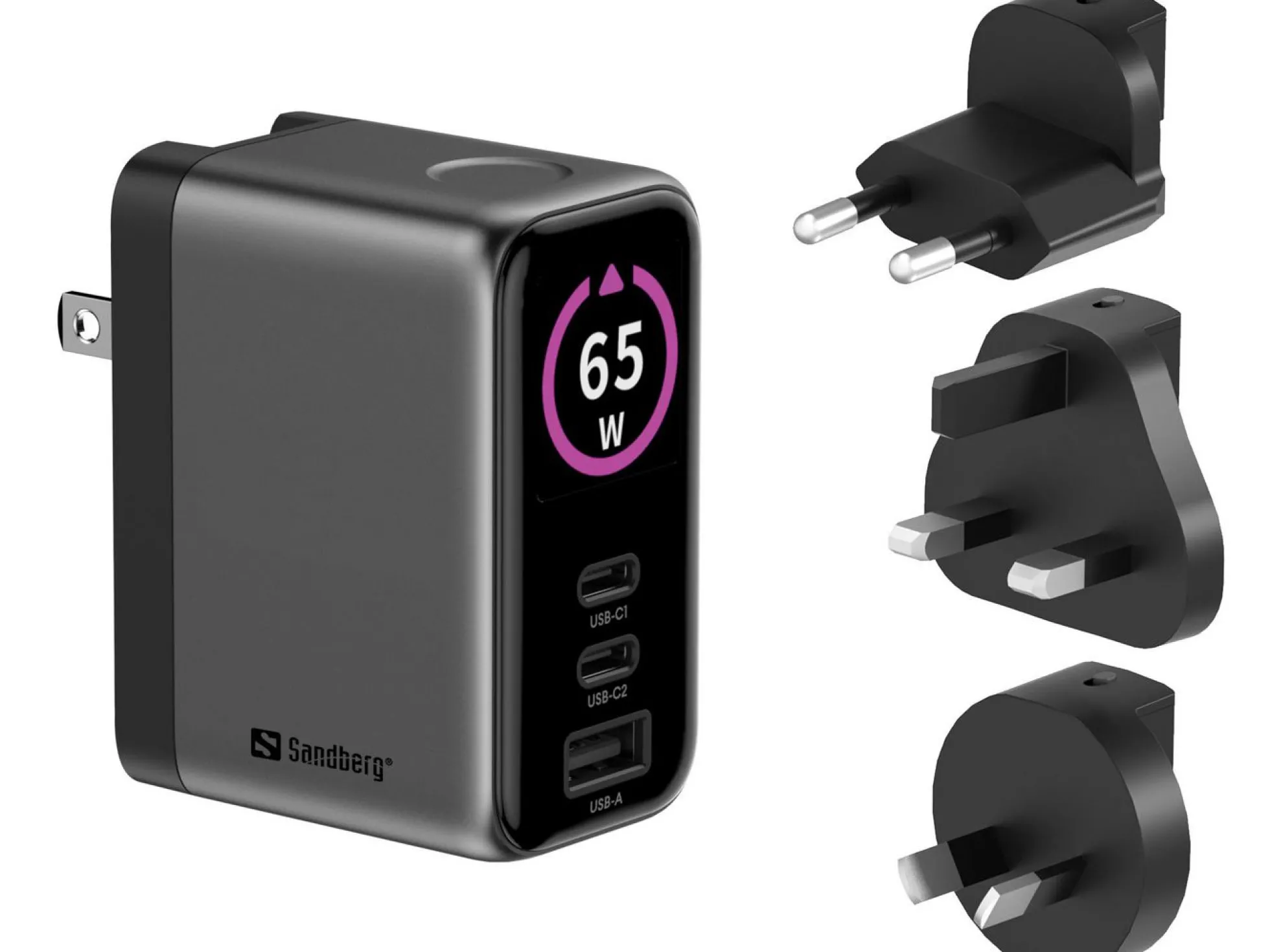 Sandberg rejseoplader, PD65W, display