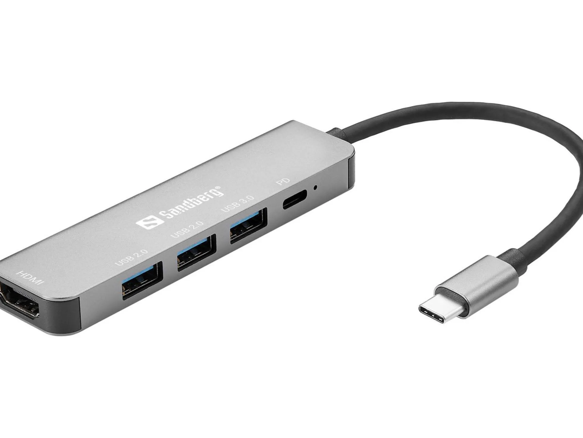 Sandberg USB-C dock, HDMI, 3xUSB 3.0 (3.1 Gen 1) Type-C, PD 100 w, 4K Ultra HD, Aluminium, grå