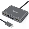 Sandberg USB-C dock, 2x HDMI, 1x VGA, USB, PD, kablet, USB 3.2 Gen 1 (3.1 Gen 1) Type-C, 4K Ultra HD, grå