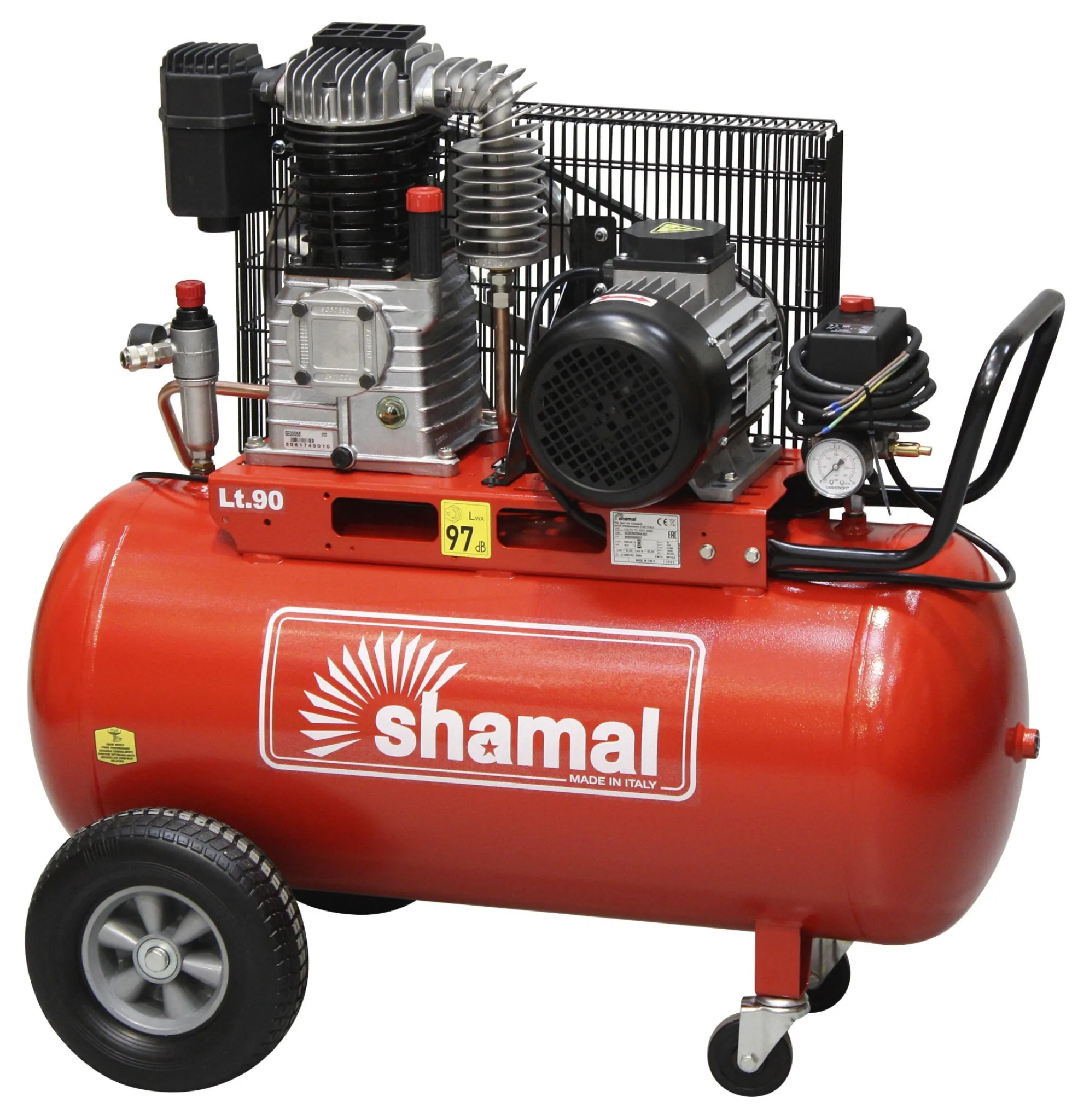 Shamal kompressor S30/90, kileremstrukken, metalgitter, støbejernscylinder