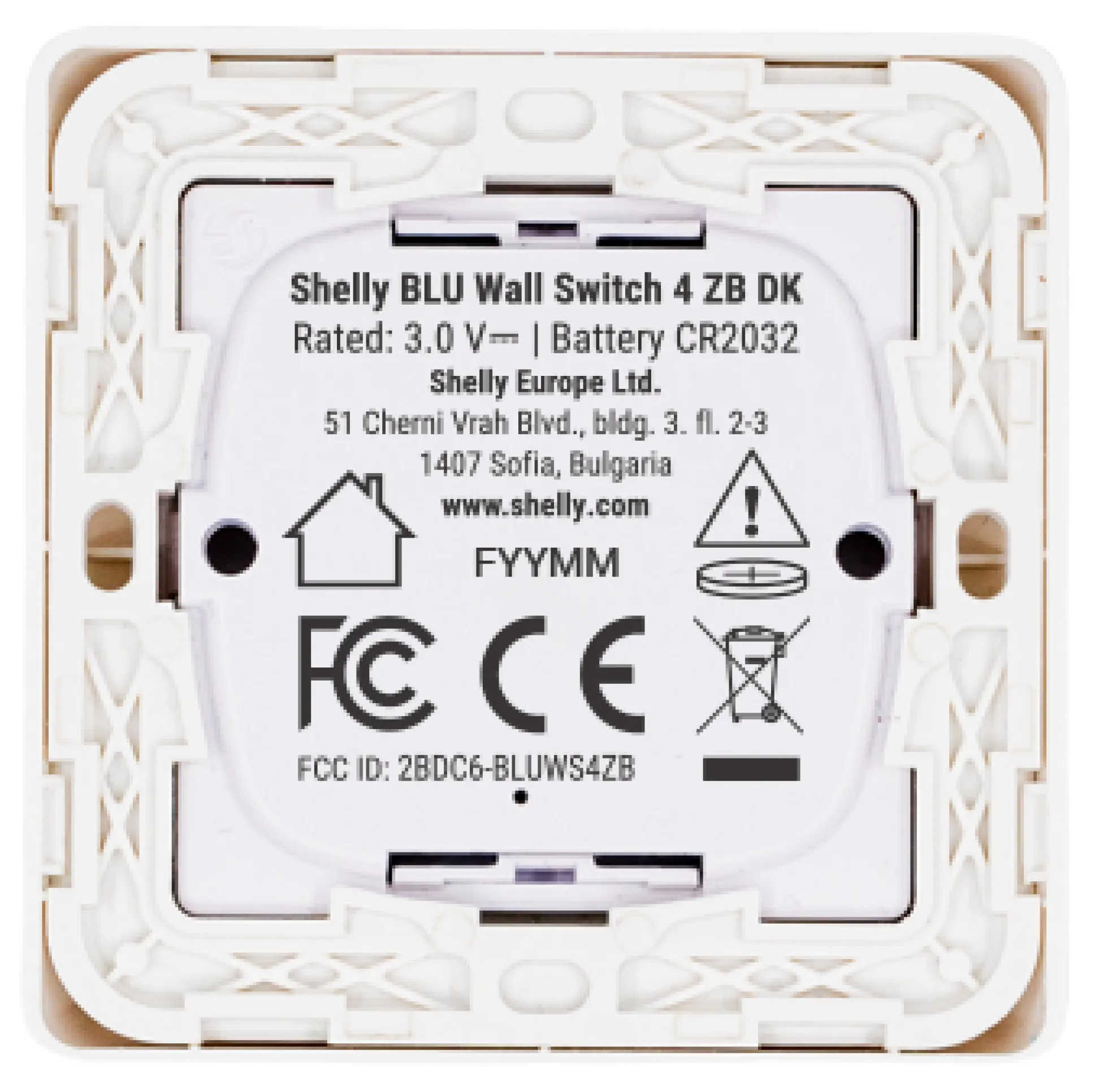 Shelly BLU Wall Switch 4 ZB DK, Bluetooth + Zigbee batteritryk til LK FUGA