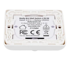 Shelly BLU Wall Switch 4 ZB DK, Bluetooth + Zigbee batteritryk til LK FUGA