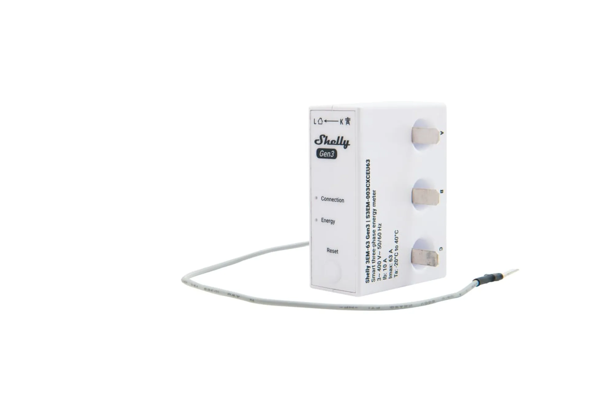 Shelly 3EM-63T Gen3, WiFi 3-faset energimåler, 63A, flat terminal model
