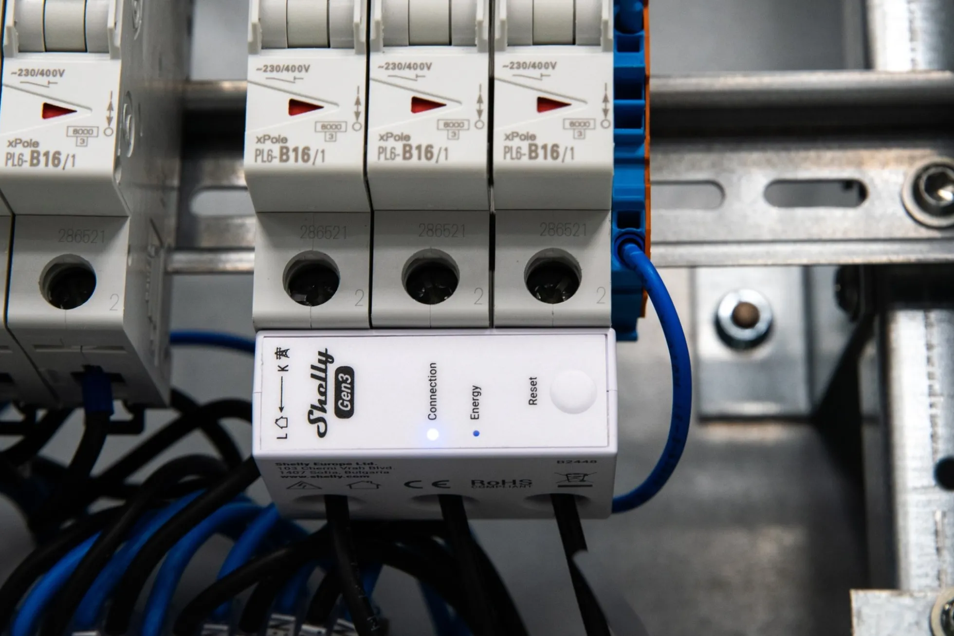 Shelly 3EM-63T Gen3, WiFi 3-faset energimåler, 63A, flat terminal model