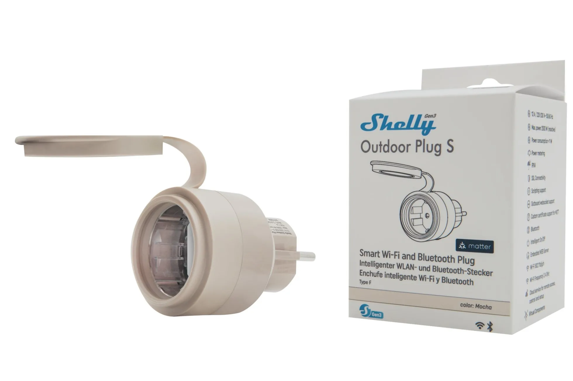 Shelly Outdoor Plug S Gen3, WiFi smartplug, 12A, Matter