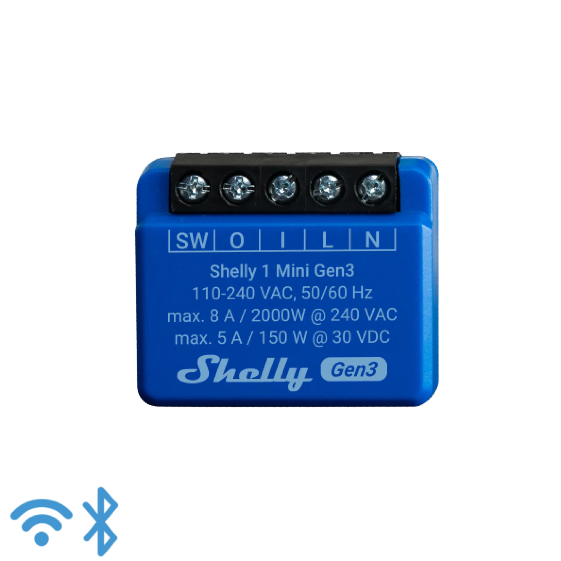 Shelly Plus 1 Mini Gen3, WiFi-styret 1-kanals relæ, 8A, potentialfrit kontaktsæt, 2 pak