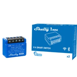 Shelly Plus 1 Mini Gen3, WiFi-styret 1-kanals relæ, 8A, potentialfrit kontaktsæt, 2 pak
