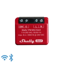 Shelly 1PM Mini Gen3, WiFi relæ med effektmåling, 230Vac