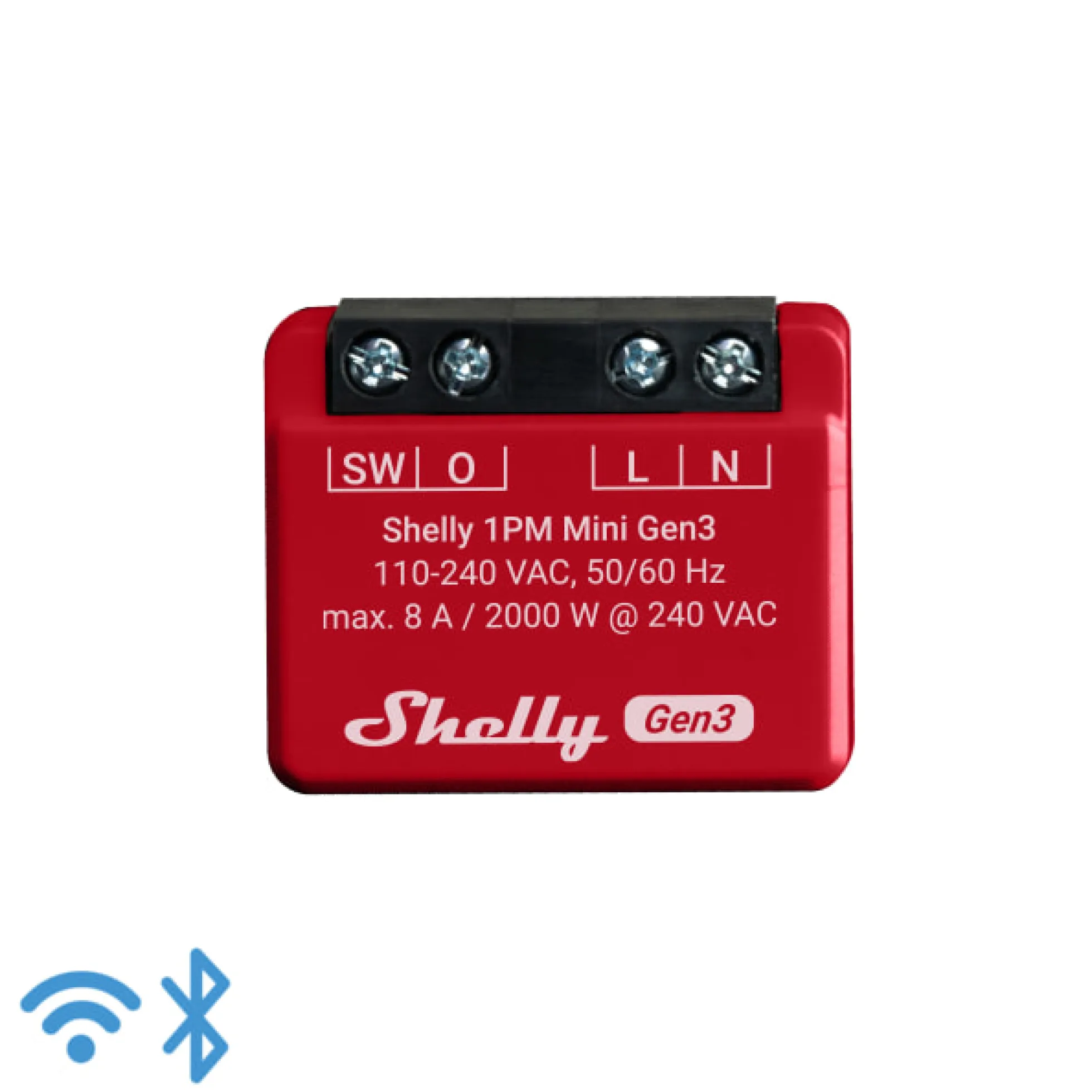 Shelly 1PM Mini Gen3, WiFi relæ med effektmåling, 230Vac