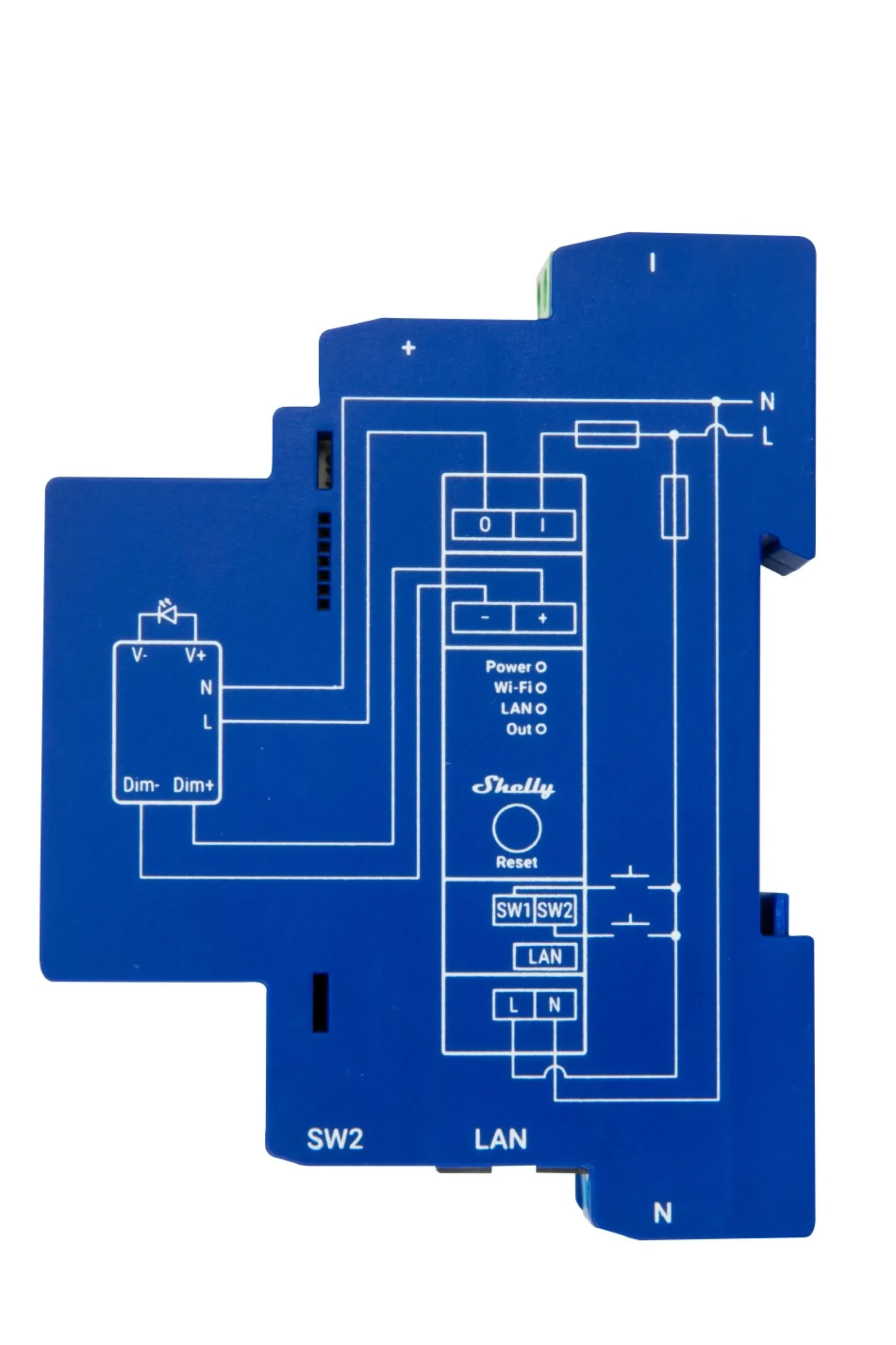 Shelly Pro Dimmer 0/1-10V PM, WiFi-styret 0/1-10V styring, DIN-skinne