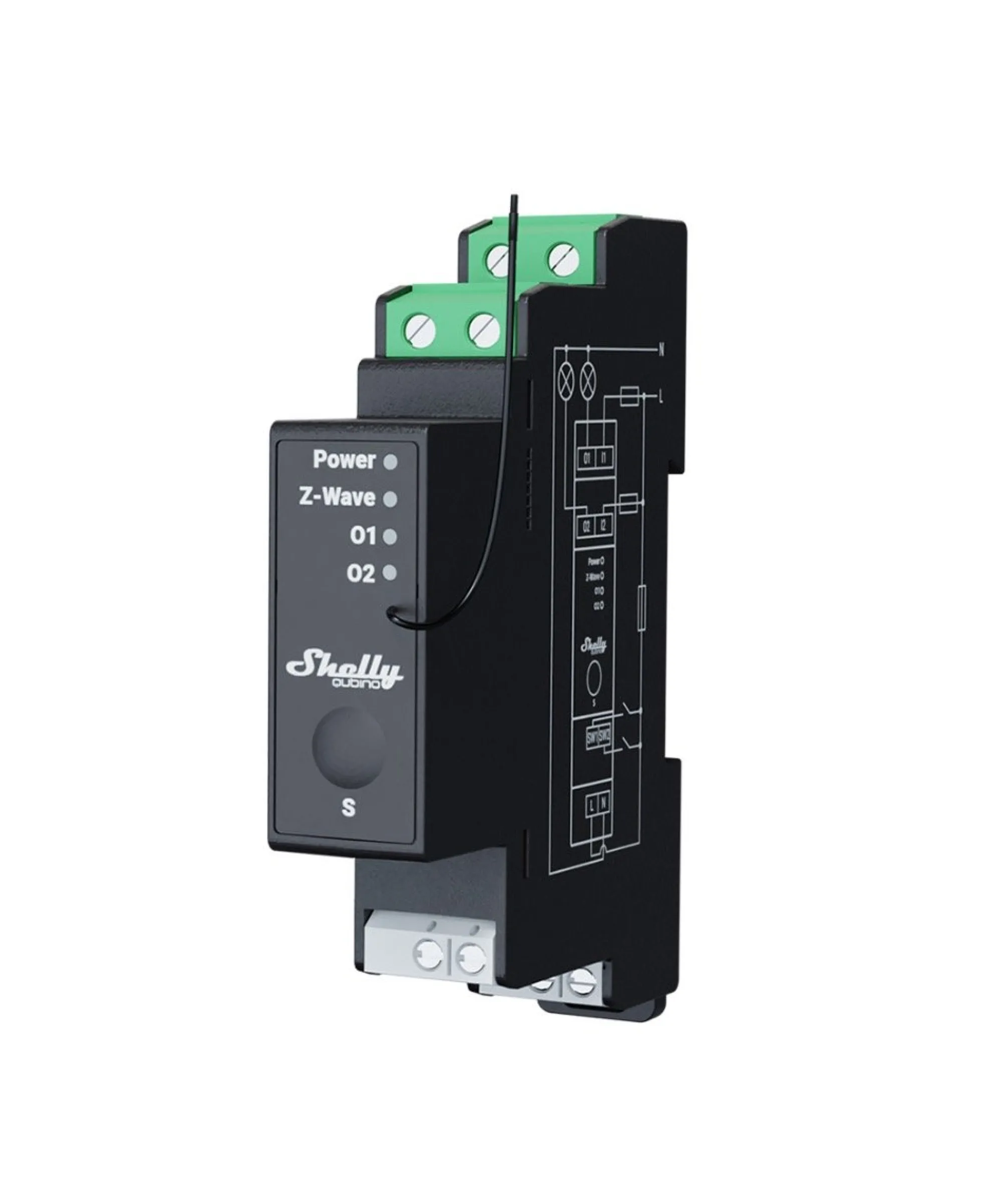 Shelly Qubino Wave Pro 2PM, 16A smart relæ, DIN-skinne